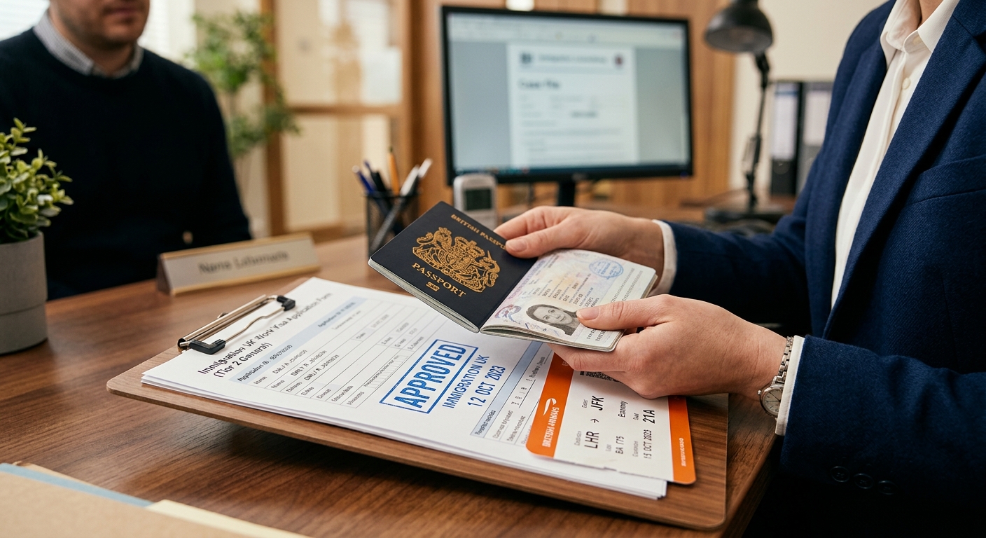 Work pass application dossier with passport and approved stamp